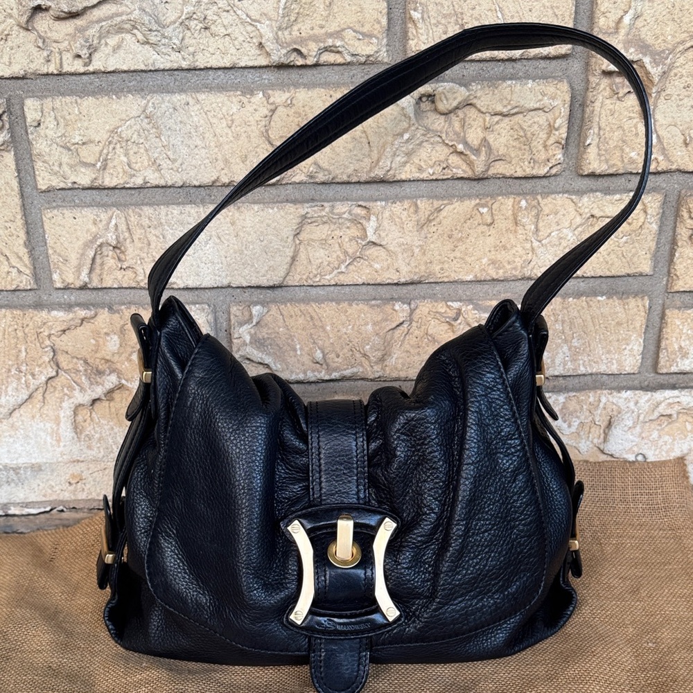 B MAKOWSKY large Leather Shoulder Bag Hobo Bag Gold Hardware Bow Shape - Picture 5 of 16